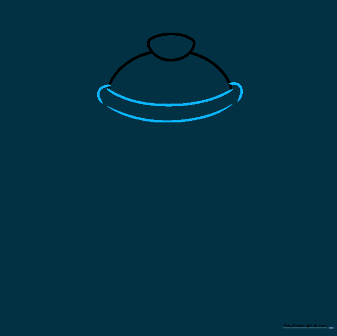 Detailing the base of the teapot lid with curved lines.