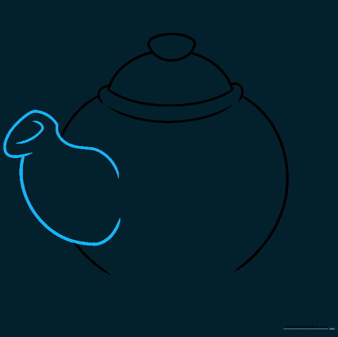 Sketching the teapot spout with an opening at the end.