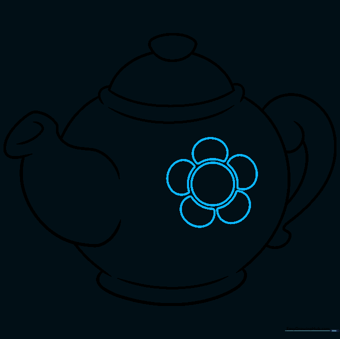 Adding a decorative flower design to the side of the teapot.