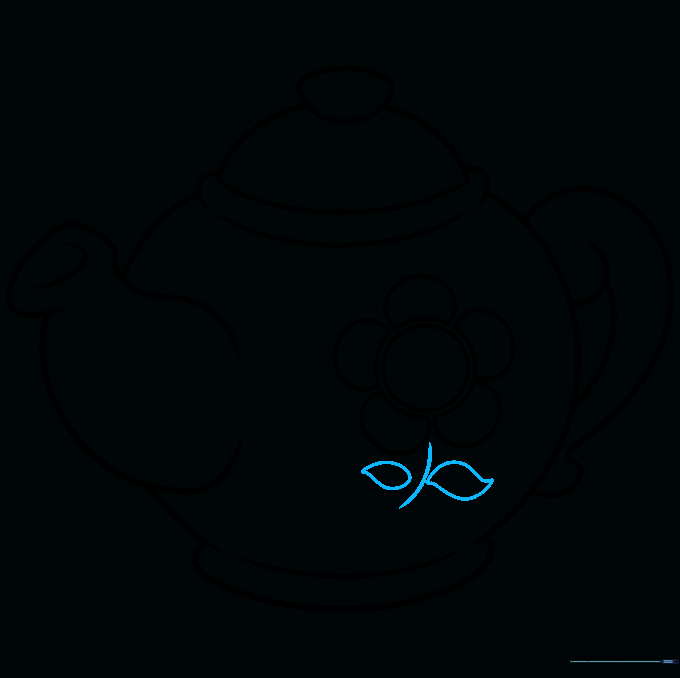 Drawing a stem and leaves under the flower design.