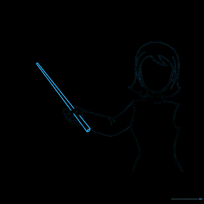 Sketch of a hand holding a long pointer stick.