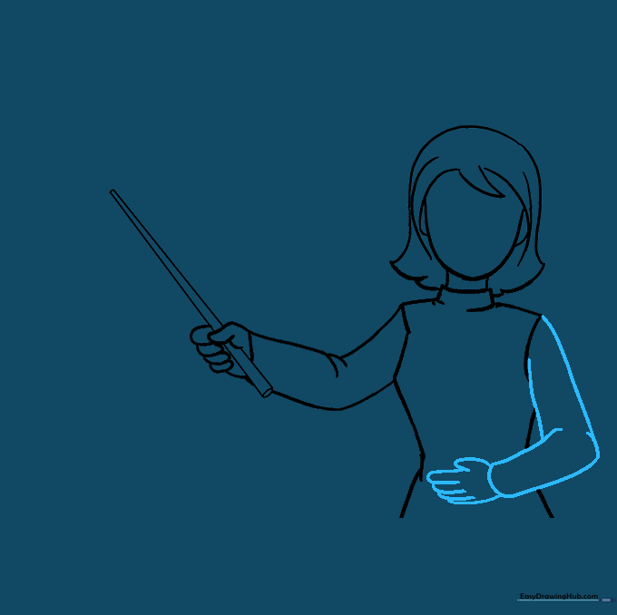 Sketching the second arm and hand of the teacher.