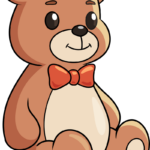 A friendly, finished teddy bear drawing with a bow tie, showcasing the final result of the tutorial.