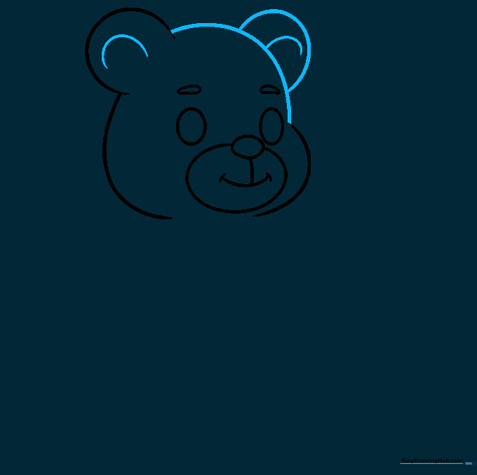 Completing the head outline and adding inner ear details to the teddy bear drawing.
