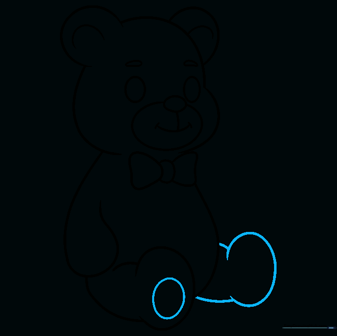 Adding the second leg and a circular paw pad detail to the teddy bear's foot.