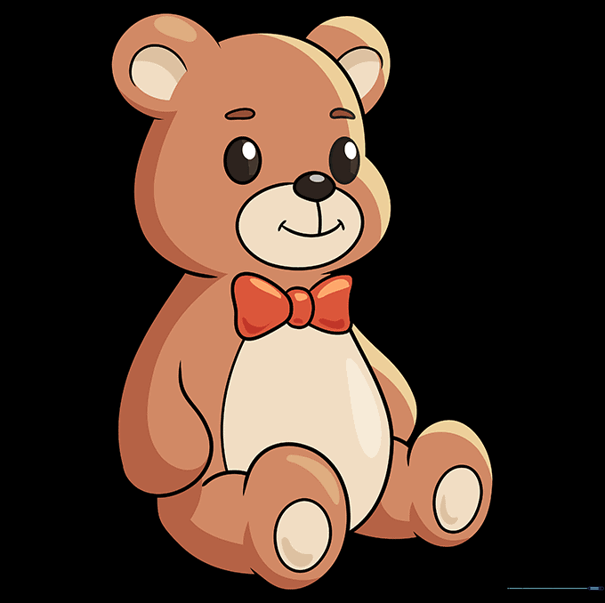 A fully colored, cute cartoon teddy bear with a bow tie, ready for display.