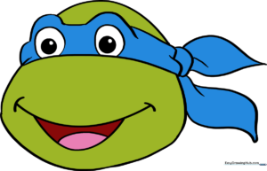 A colorful, finished illustration of a Teenage Mutant Ninja Turtle face, showcasing the iconic mask and expression.
