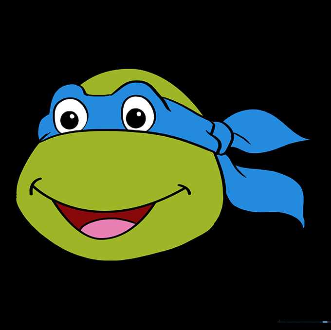 The finished, colored Teenage Mutant Ninja Turtle face drawing.
