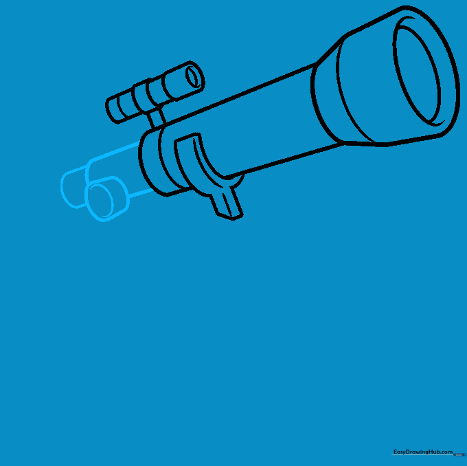 Drawing the focusing knob on the side of the telescope tube.
