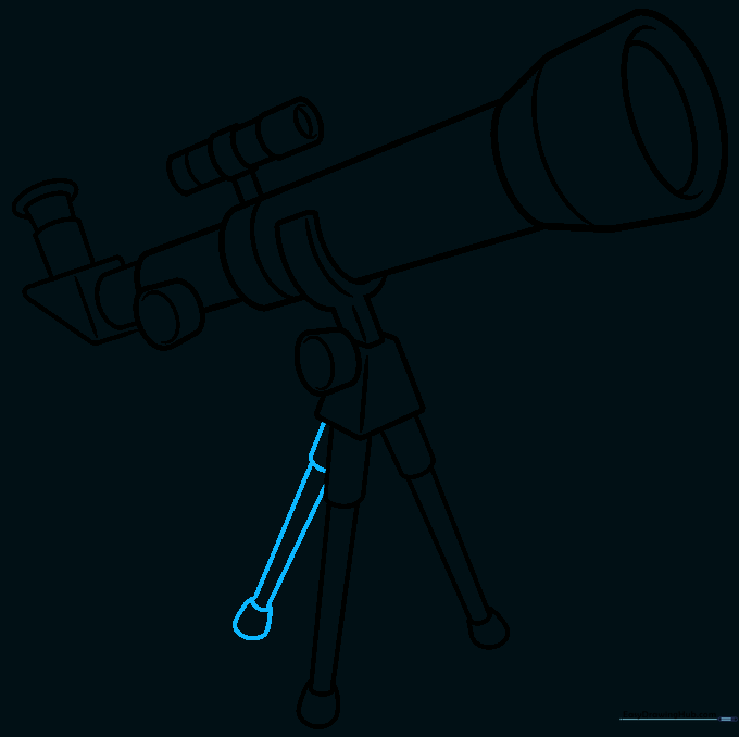 Adding the final tripod leg to complete the telescope base.