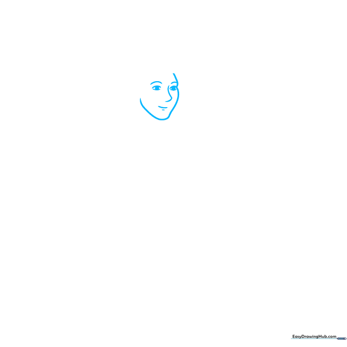 Close-up sketch of a tennis player's face showing eyes, nose, and mouth construction lines.
