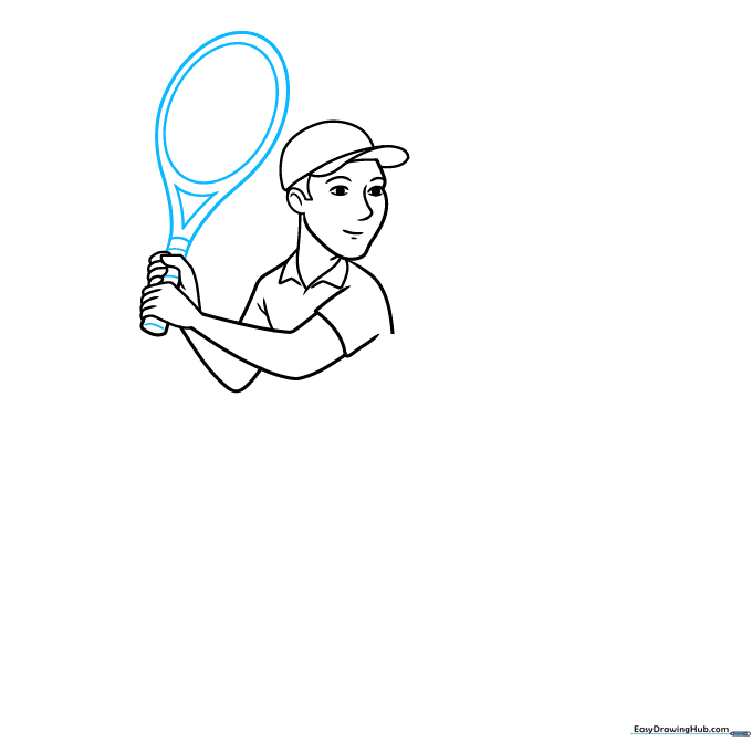 Drawing the oval frame of the tennis racket.