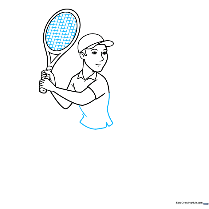 Adding the grid pattern to the tennis racket and refining clothing lines.