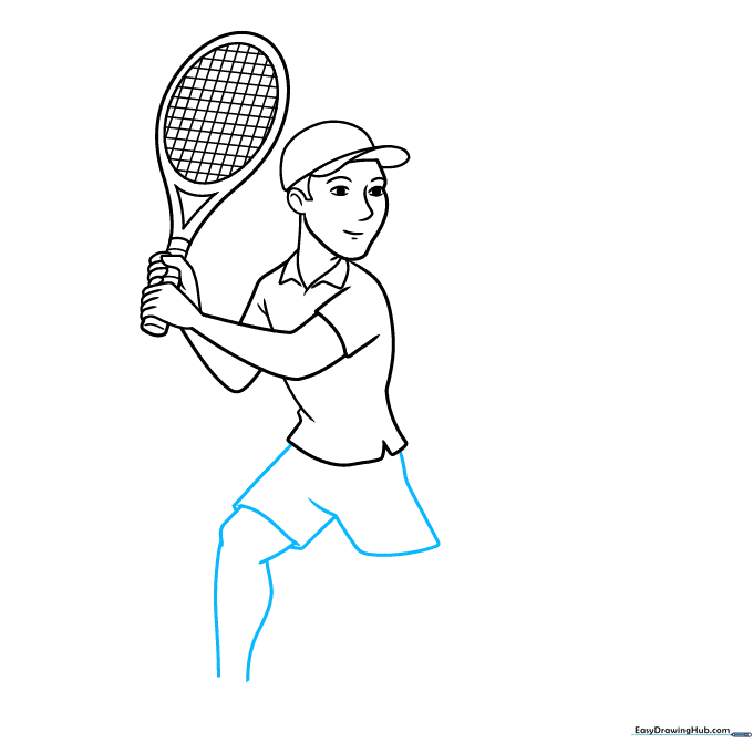 Drawing the shorts and legs of the tennis player.
