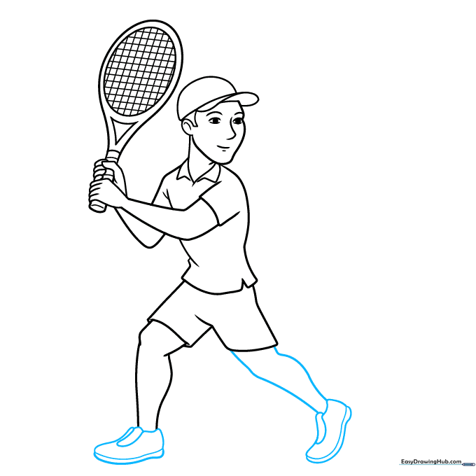 Adding athletic shoes to the tennis player's feet.