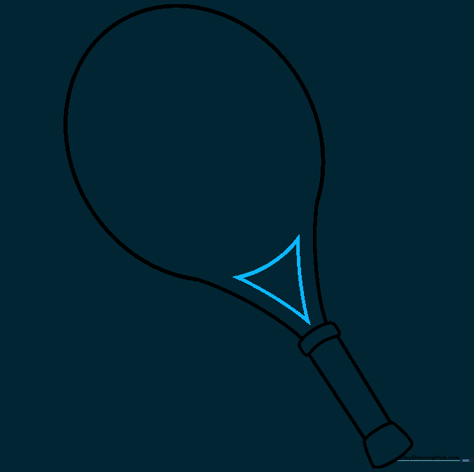 Pencil sketch showing a curved triangle inside the racket throat area.