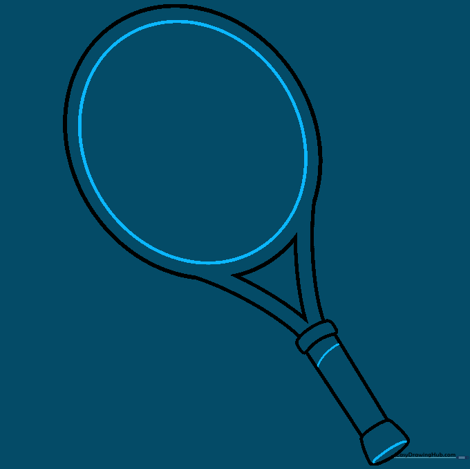 Pencil sketch adding an inner oval to define the string area of the racket.