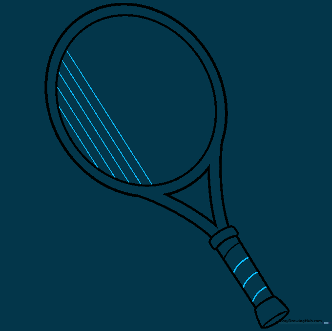 Pencil sketch showing vertical lines drawn inside the racket head.