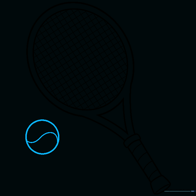Pencil sketch showing a tennis ball with a curved seam line.