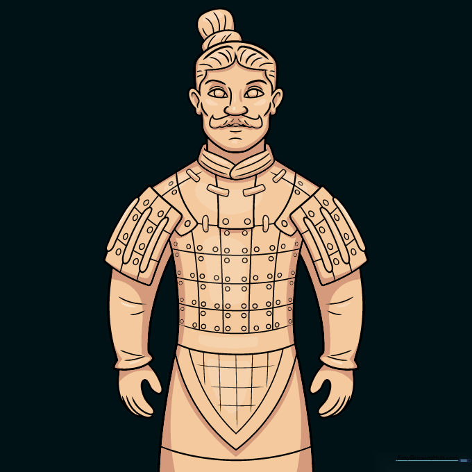 Final colored version of the Terracotta Warrior drawing.