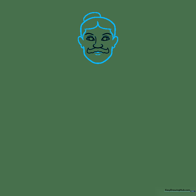 Drawing the jawline, ears, and hair bun of the Terracotta Warrior.