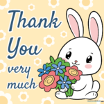 A colorful, hand-drawn thank you card featuring a cute bunny and flowers, perfect for kids to replicate.