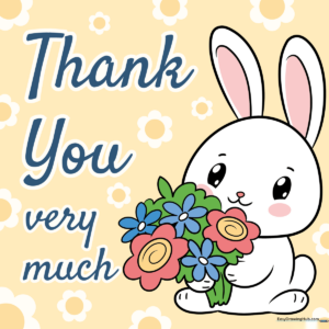 A colorful, hand-drawn thank you card featuring a cute bunny and flowers, perfect for kids to replicate.
