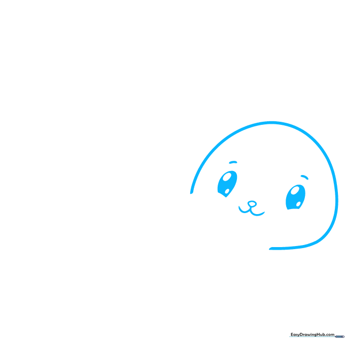 Close-up sketch of a cute bunny face with large eyes and a small nose for a greeting card design.