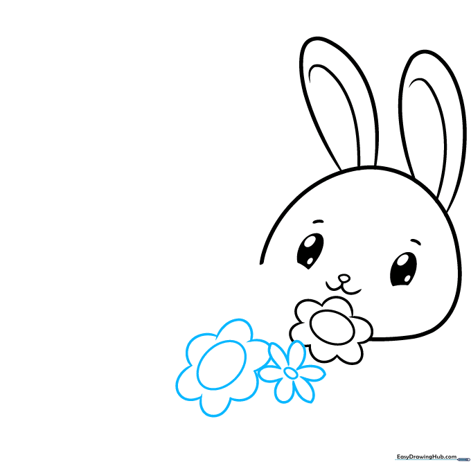 Adding two additional flowers with different petal styles to the bunny's bouquet.