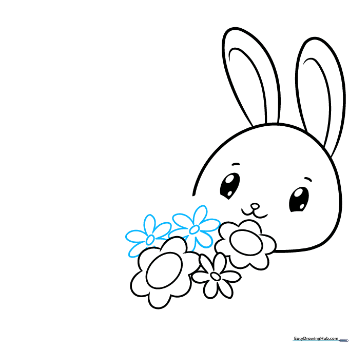 Adding two more flowers with six petals each to the drawing composition.