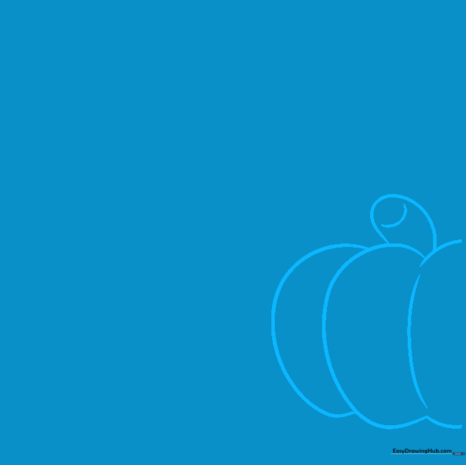 Sketching a pumpkin with ribbed sides and a stem for a Thanksgiving card