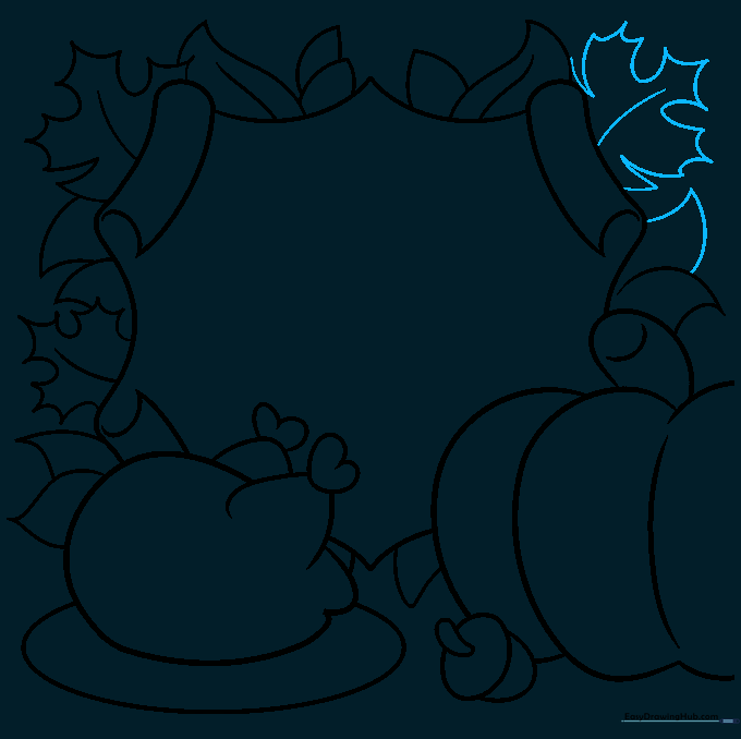 Completing the final outline of the Thanksgiving card