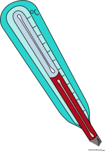 A colorful, finished cartoon thermometer illustration.