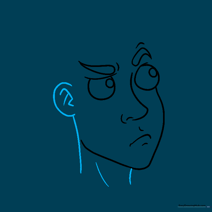 Sketch showing the ear placement and the beginning of the neck structure.