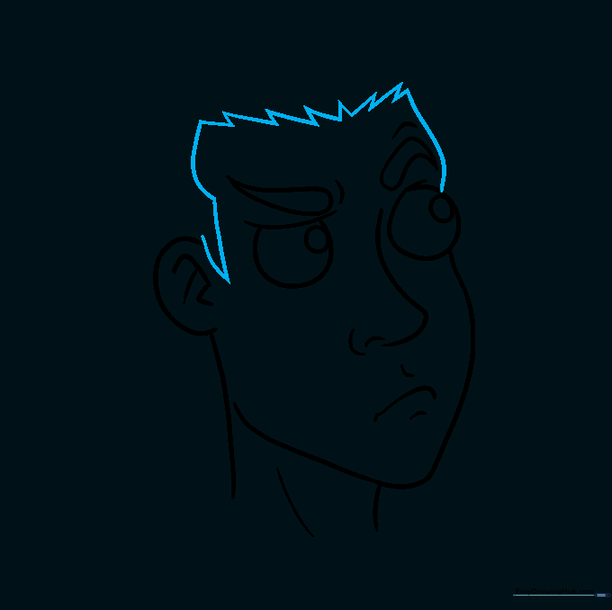 Adding a jagged, natural-looking hairline to the character's forehead.