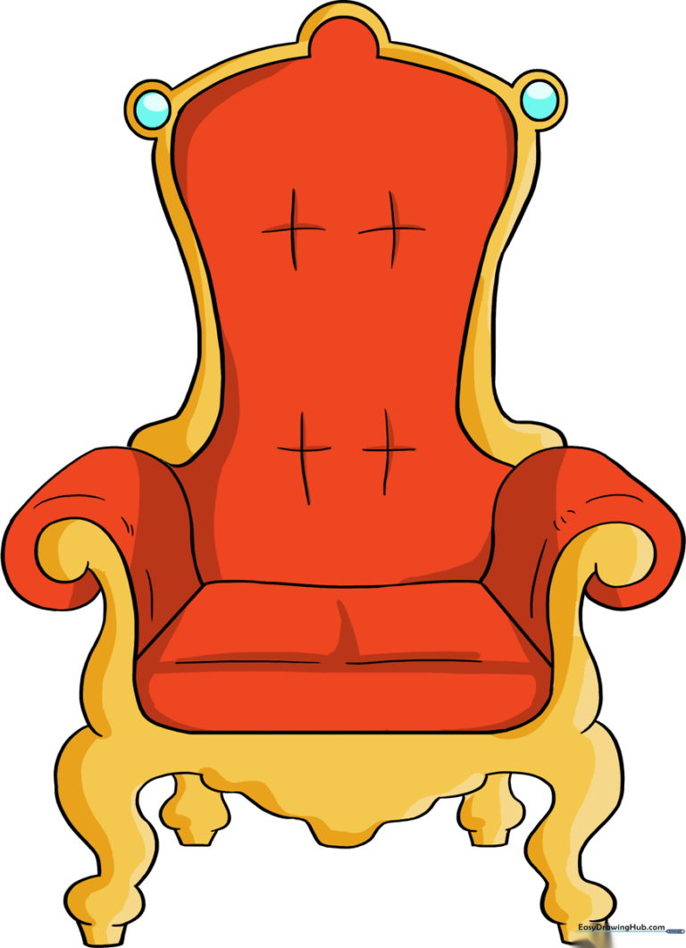 A finished, colorful drawing of a majestic throne, perfect for a royal art project.