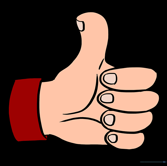 A finished, colored thumbs up sign drawing.