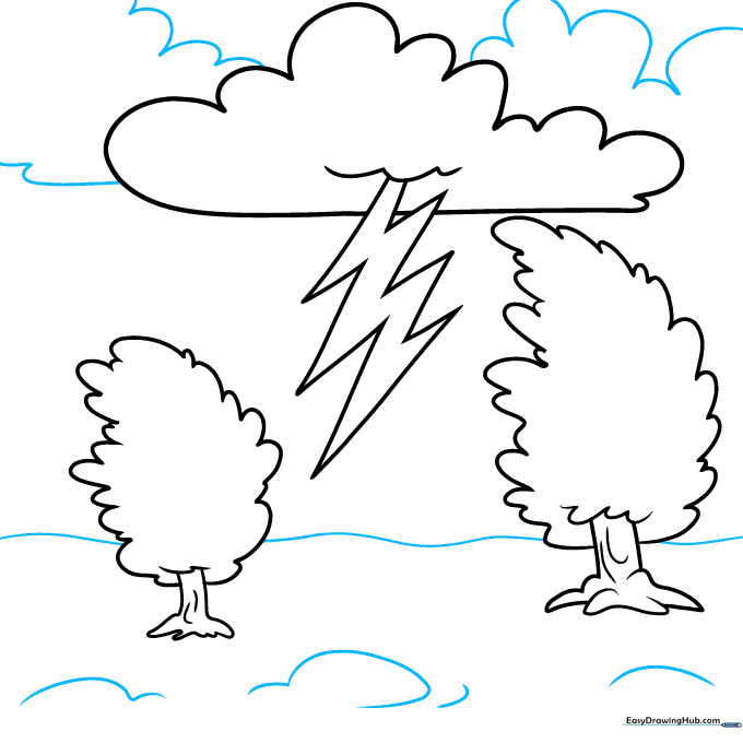 Drawing the horizon line and adding background clouds.