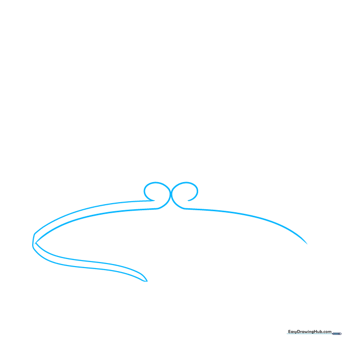 Pencil sketch showing two curved lines forming the base of a tiara with small spirals at the ends.