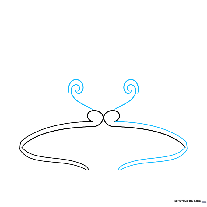 Drawing the lower frame of the tiara with additional floating spiral shapes above the base.