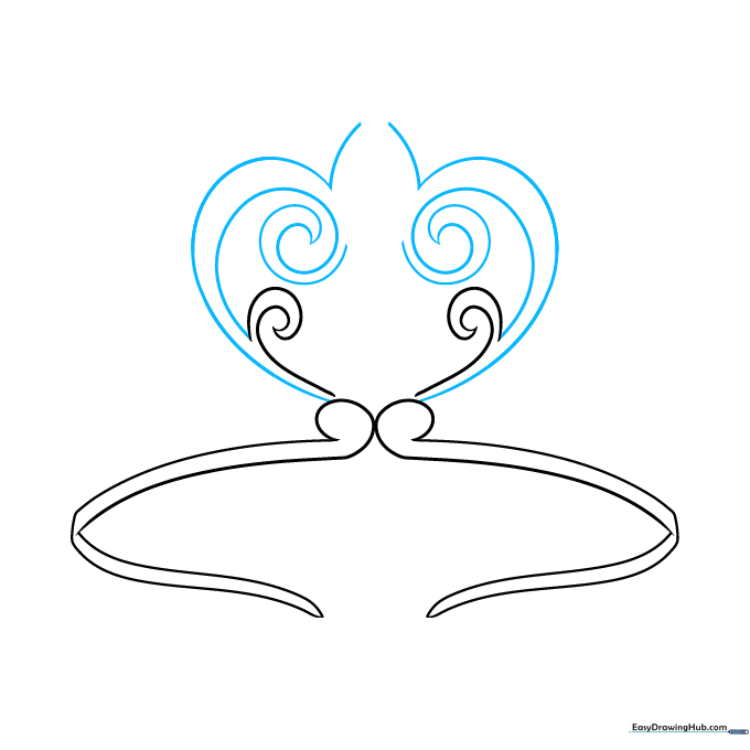 Adding a partial heart shape to the center of the tiara structure.