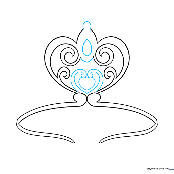 Adding a central teardrop shape and connecting decorative spirals to the heart design.