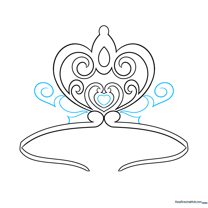 Adding a smaller inner heart and crescent shapes to the tiara design.