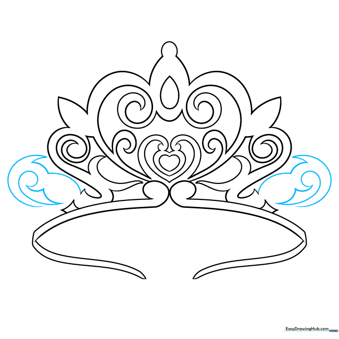 Adding oval and spiral shapes to both sides to balance the tiara design.