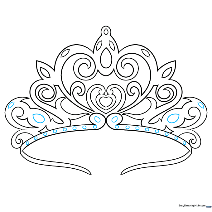 Adding small circular pearl details along the base of the tiara.
