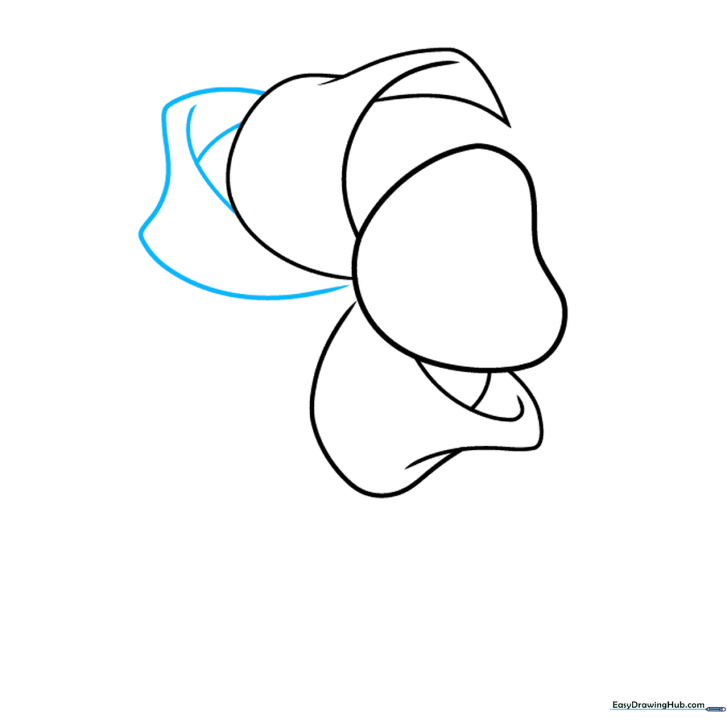 Adding the fourth petal to the tiger lily sketch using curved lines.