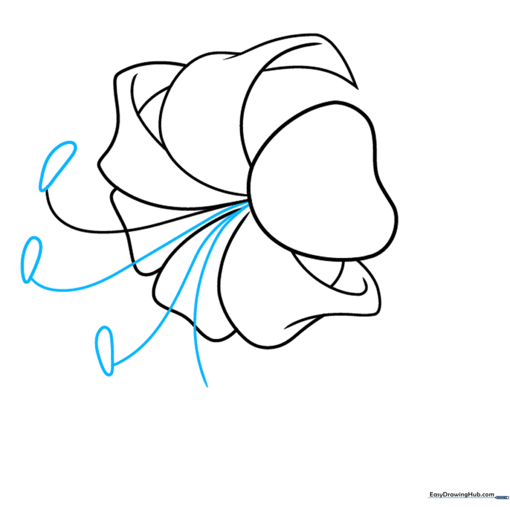 Adding the stamens with flattened oval anthers to the center of the tiger lily.
