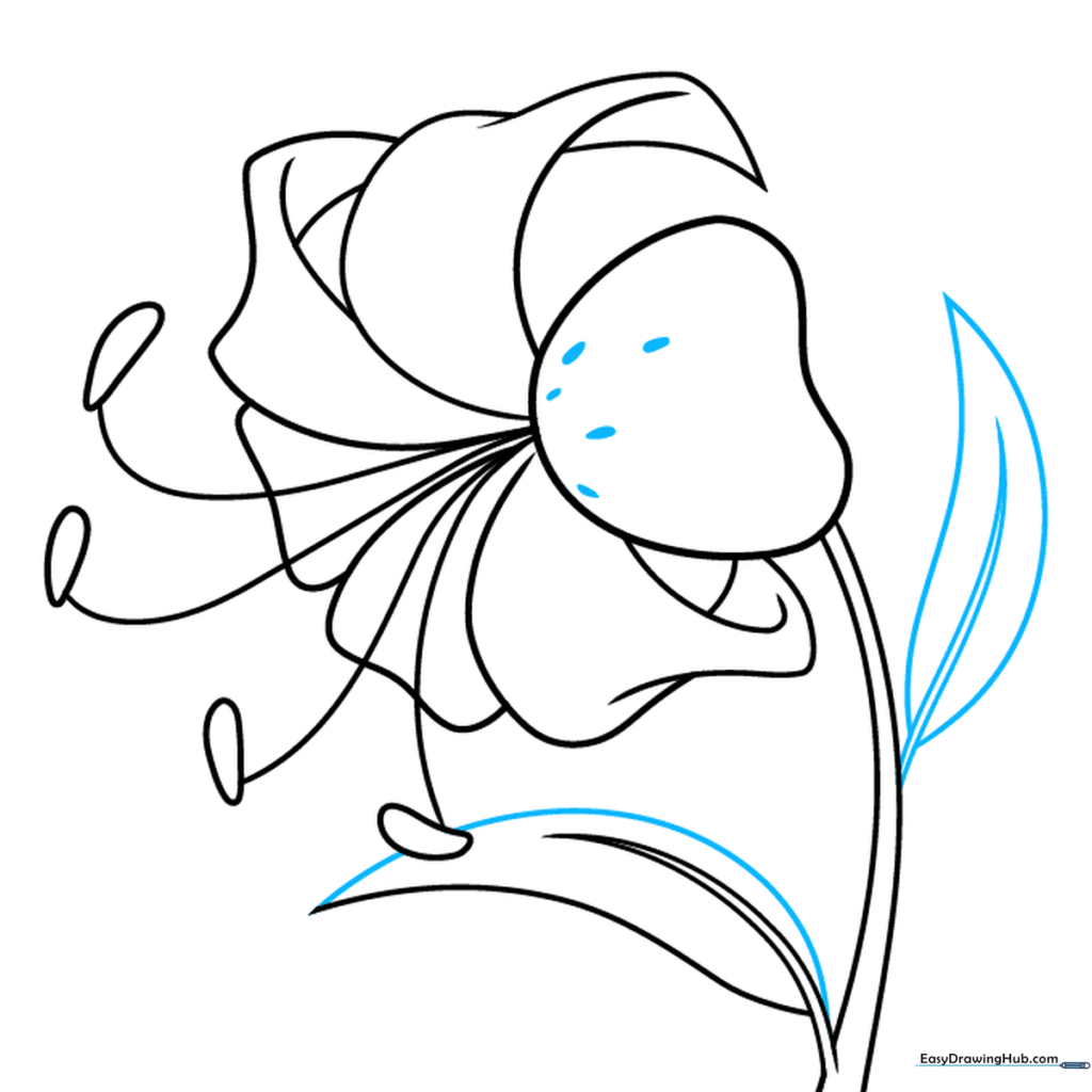 Adding a second leaf and starting the petal spot details on the tiger lily.
