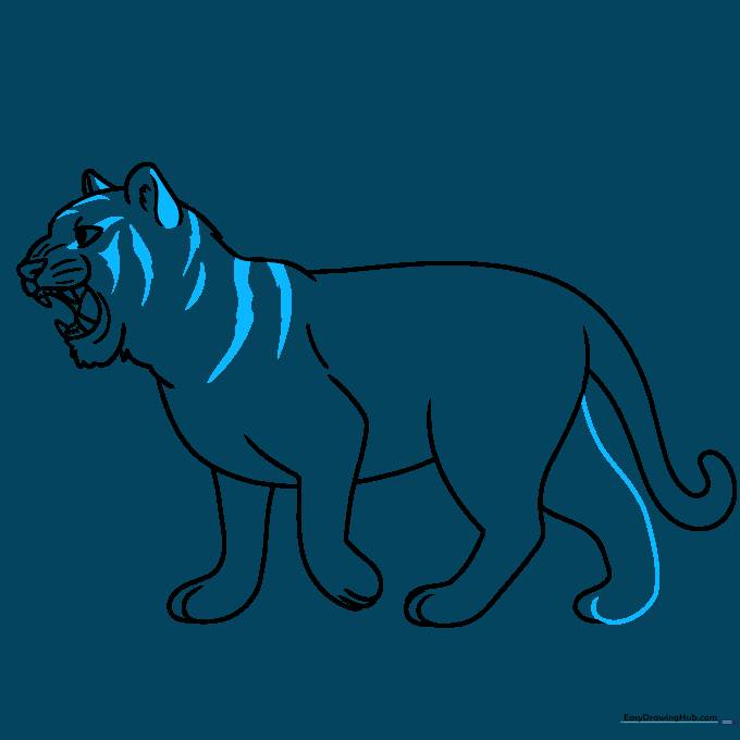 Adding the tiger's signature stripes to the face and body.