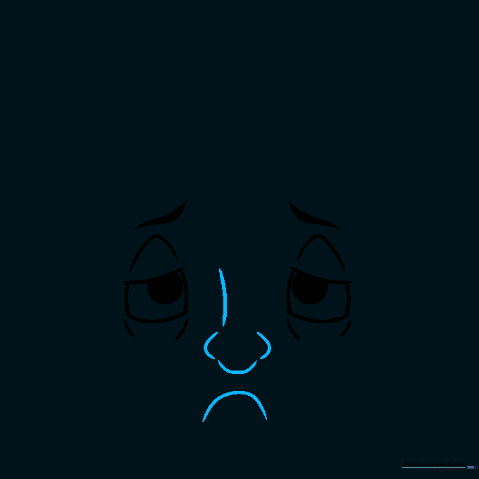 Drawing of a nose and a small, frowning mouth added to the facial features.